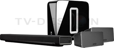 Комплект из беспроводного саундбара, сабвуфера и тыловых каналов Sonos PLAYBAR + SUB + 2х PLAY:3 Комплект из беспроводного саундбара, сабвуфера и тыловых каналов Sonos PLAYBAR + SUB + 2х PLAY:3